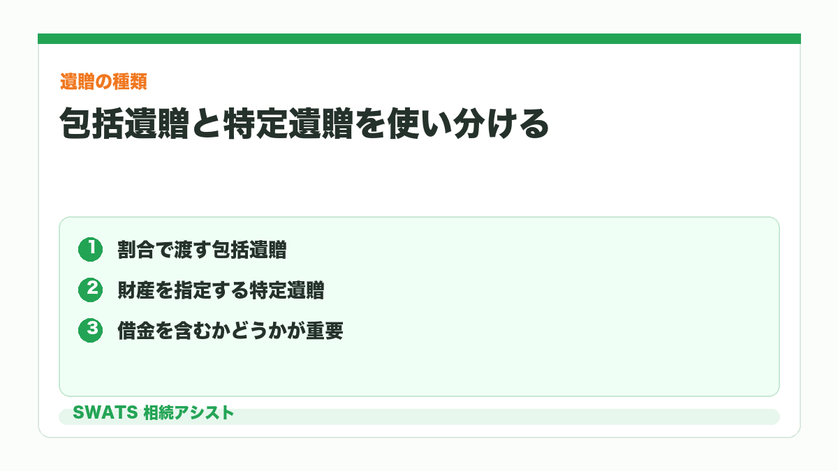 包括遺贈と特定遺贈の違いを示す図解