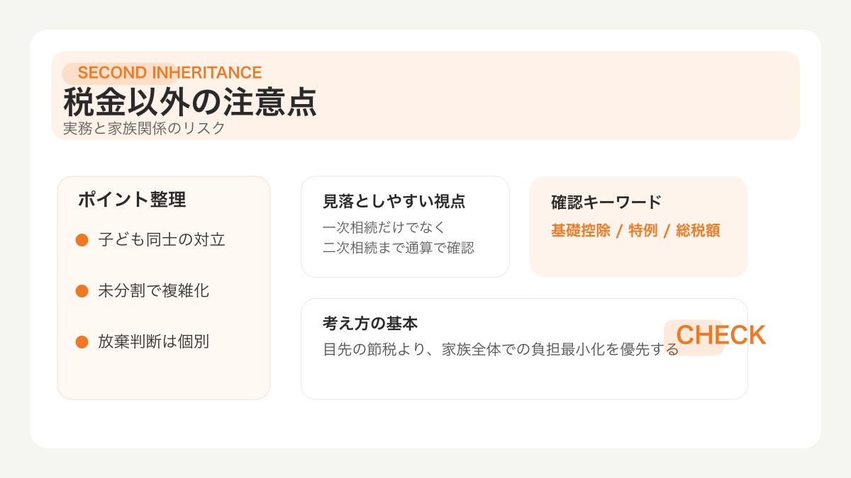 二次相続で注意すべき3つのポイントを整理した図解