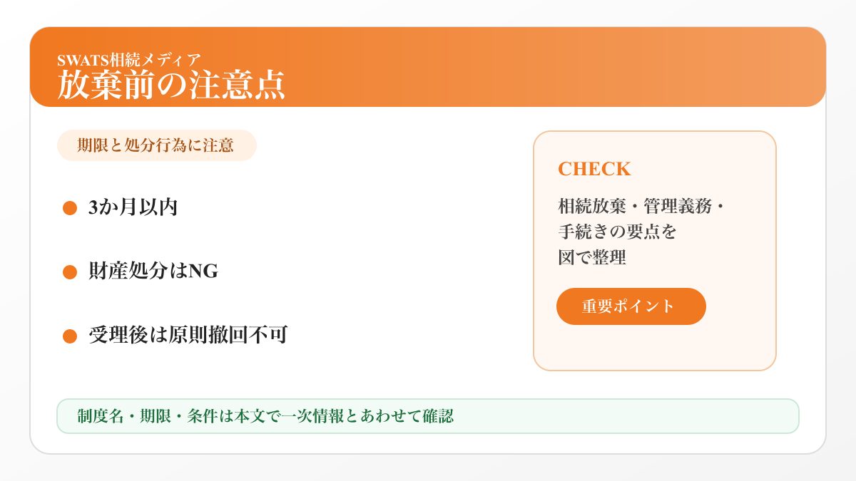 相続放棄で注意したい3つのポイントを整理した図解