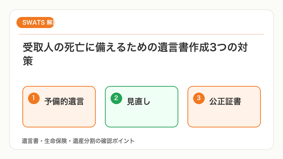 受取人の死亡に備える遺言書作成の3つの対策を図解