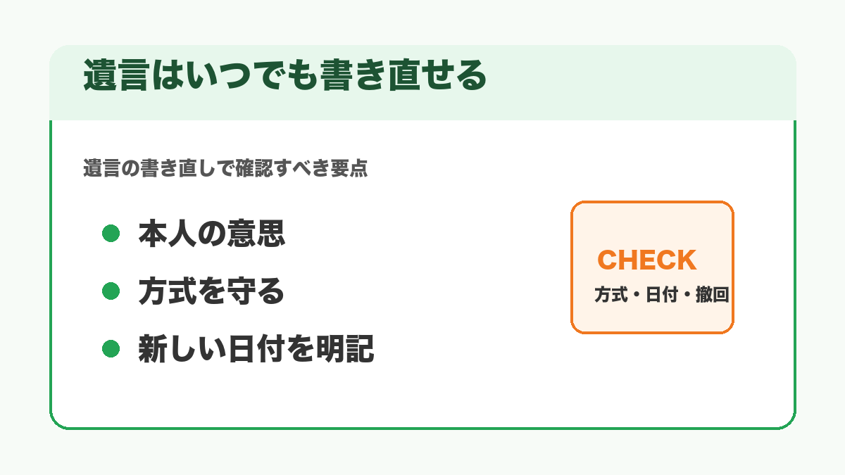 遺言はいつでも書き直せることを示す図解