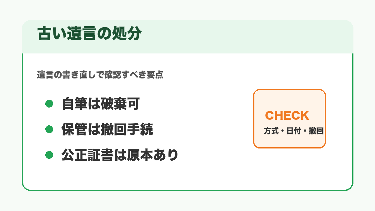 古い遺言書の正しい処分方法を示す図解