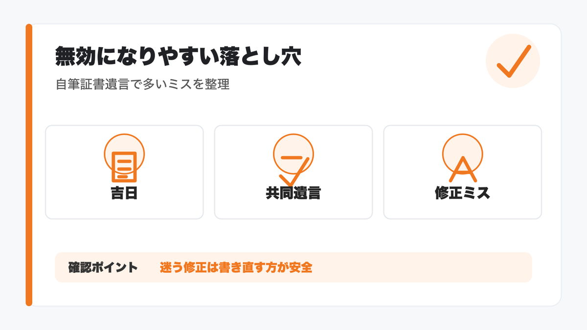 遺言書が無効になりやすい落とし穴の図解