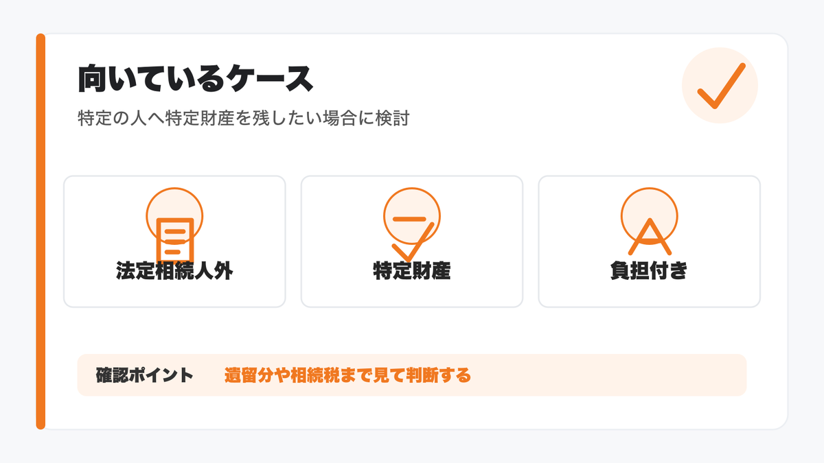 死因贈与契約が向いているケースを整理した図解