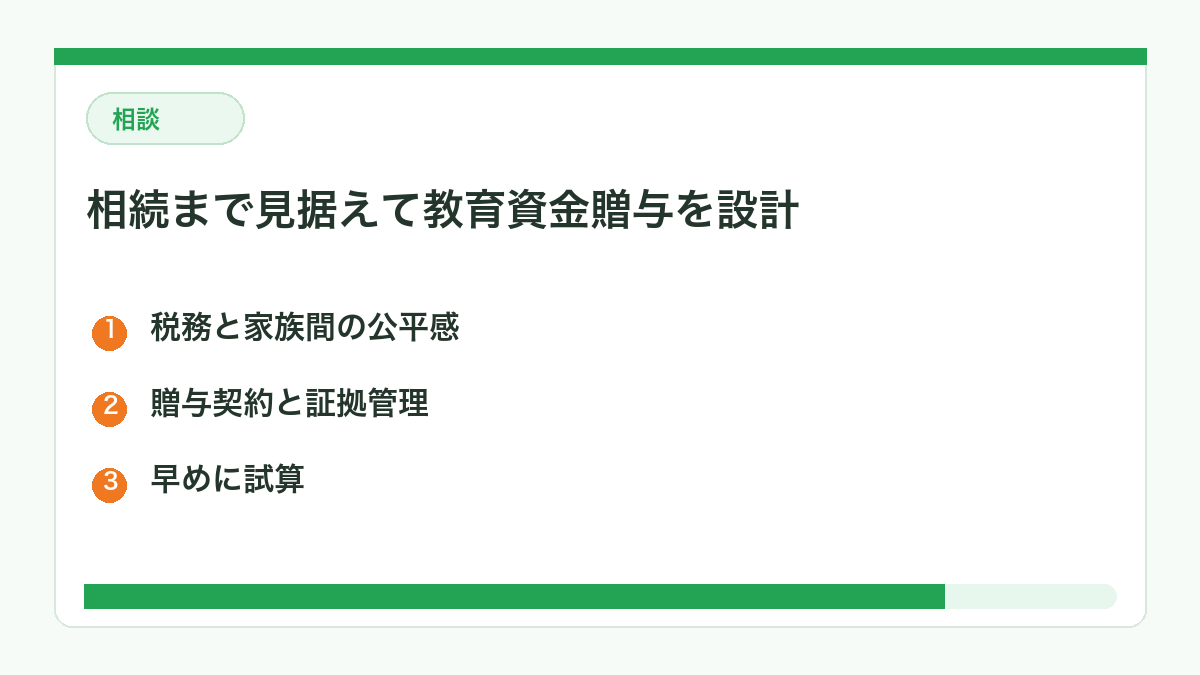 相続まで見据えて教育資金贈与を設計する図解