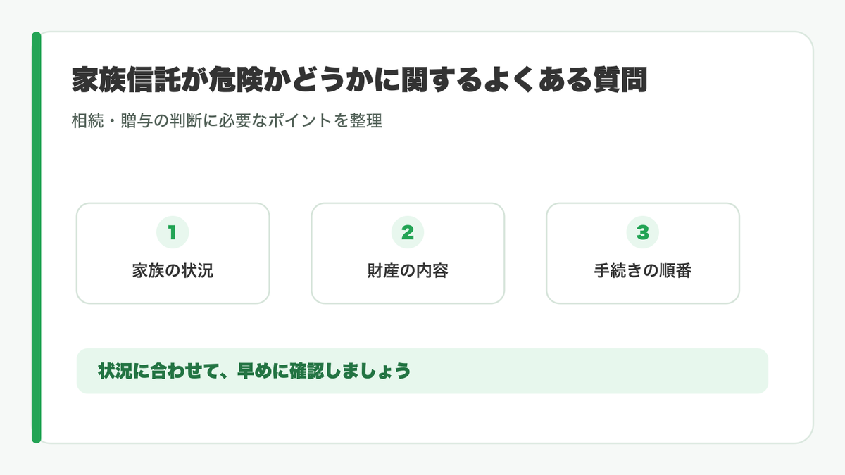 家族信託の危険に関するよくある質問を整理する図