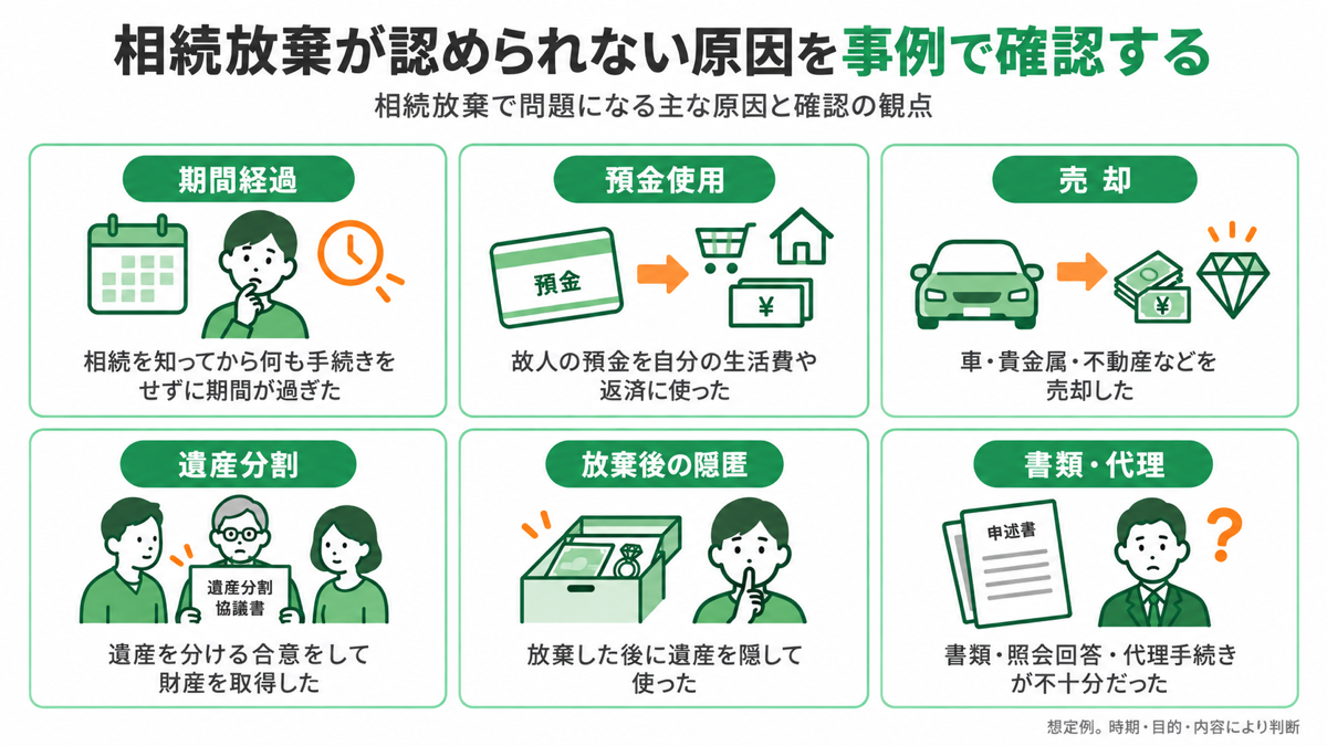 相続放棄が認められない原因を事例で確認するを解説する図解