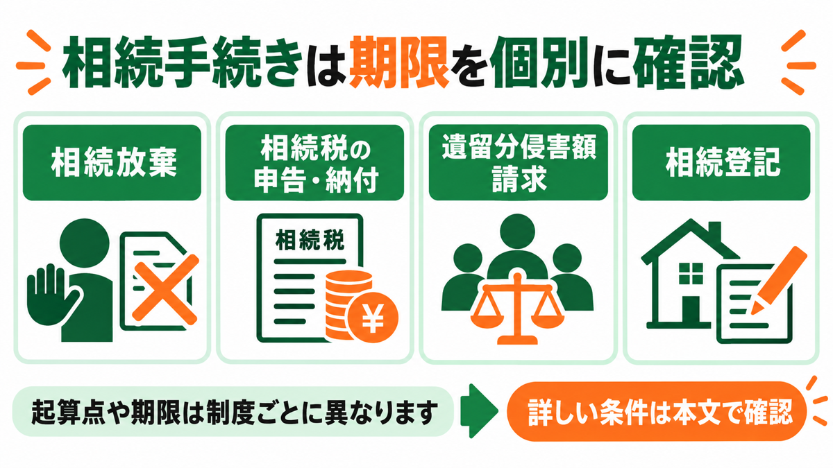 遺産分割が終わらなくても確認すべき期限を解説する図解